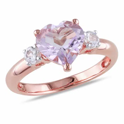 Mimi & Max Rose De France And Created White Sapphire Heart Ring In Rose Plated Sterling Silver In Pink