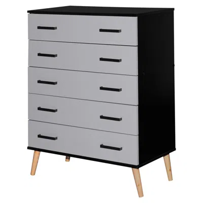 Better Home Products Eli Mid-century Modern 5 Drawer Chest In Black & Light Gray