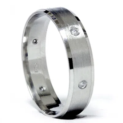 Pompeii3 Mens 950 Platinum Brushed Diamond Wedding Band Ring In Silver