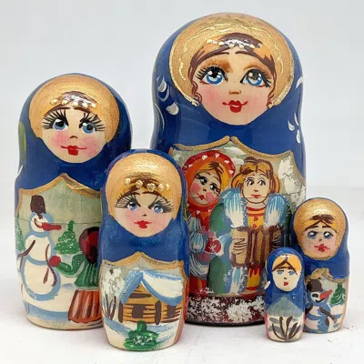 G. Debrekht Designocracy Fairy Tale 5-piece Russian Matryoshka Wooden Nested Dolls Set