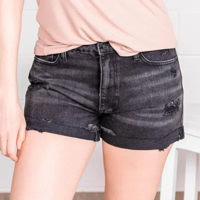 Kancan High Rise Frayed Hem Shorts In Grey
