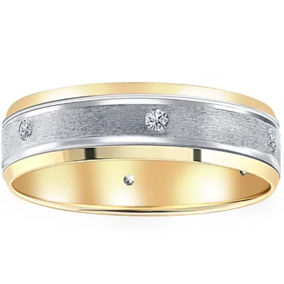Pompeii3 14k White & Yellow Gold Diamond Men's Brushed Wedding Ring In Silver