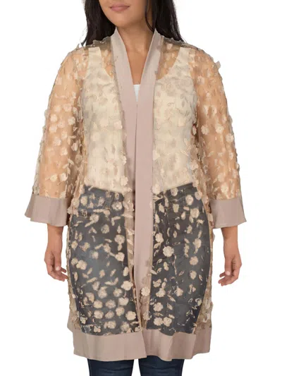 R & M Richards Plus Womens Applique Cardigan Open-front Blazer In Beige