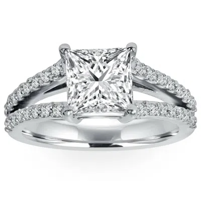 Pompeii3 1 1/3ct Princess Cut Split Shank Enhanced Diamond Engagement Ring 14k White Gold In Silver