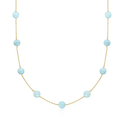 Ross-simons Milky Aquamarine Bead Station Necklace In 14kt Yellow Gold In Gold