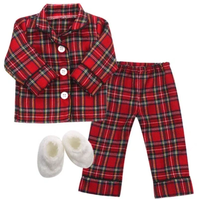 Teamson Sophia's Red Flannel Pajamas And Slippers Set For 18" Dolls