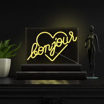 Jonathan Y Bonjour Heart 15" X 10.3" Contemporary Glam Acrylic Box Usb Operated Led Neon Light