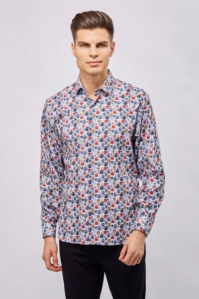 Luchiano Visconti White With Multicolor Leaves Shirt In White