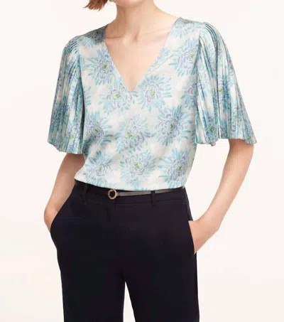 Rebecca Taylor Astera Fleur Pleated Top In Blue