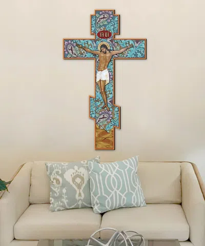 Designocracy Gold Plated Jesus On Cross Reclaimed Wood Wall Art