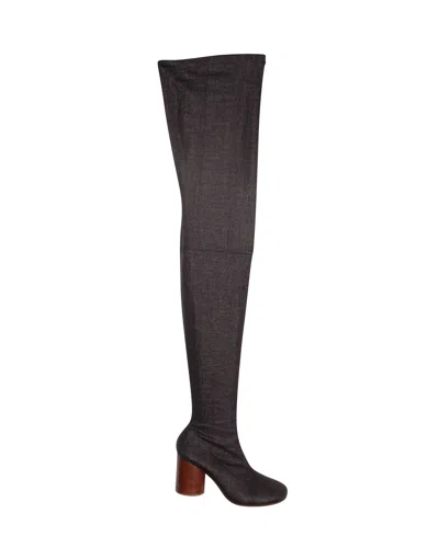 Maison Margiela Mid-thigh Boots In Dark Grey Canvas In Black