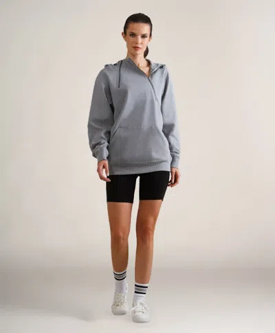 Members Only Women's Taylor Double Zipper Pullover Oversized Hoodie In Silver