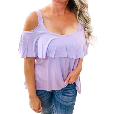 7th Ray High Low Ruffle Cold Shoulder Top In Lilac In Purple