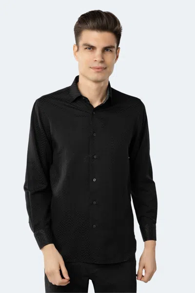 Luchiano Visconti Black Solid Jacquard With Box Shirt In Black