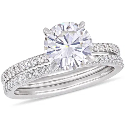 Mimi & Max 2ct Dew Created Moissanite And 1/4ct Tw Diamond Bridal Set In 14k White Gold In Silver