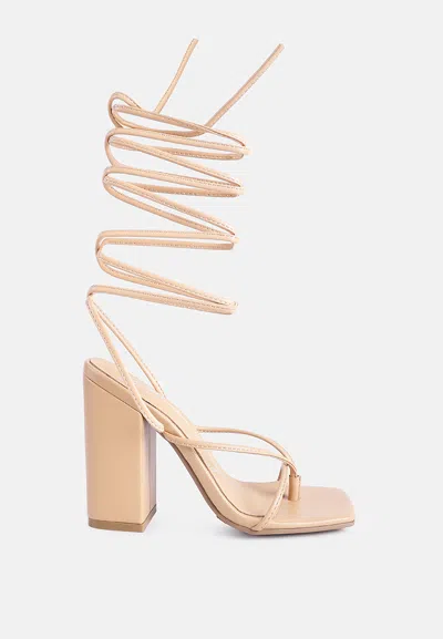 London Rag Pole Dance Lace Up Block Heel Sandals In Beige