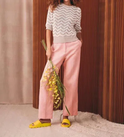 White + Warren Chevron Stripe Mesh Top In Neutral Combo In Pink