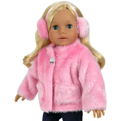 Teamson Sophia's Pink Faux Fur Coat And Earmuff Headband Set For 18" Dolls
