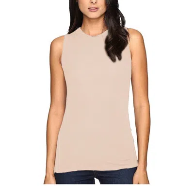 Three Dots Krystine-sleeveless Rib Tank Top In Gradenia In Beige