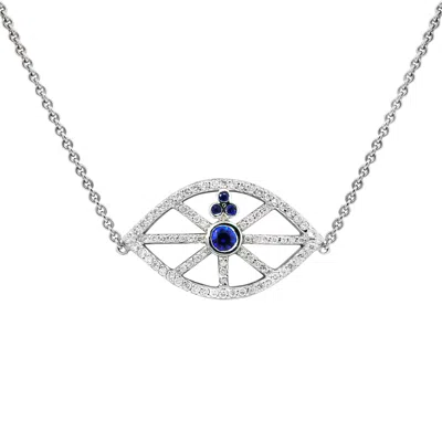Diana M. 18 Kt White Gold, 16" Sapphire And Diamond Pendant With An Eye-shaped Design Featuring 1.00 Cts Tw D In Blue