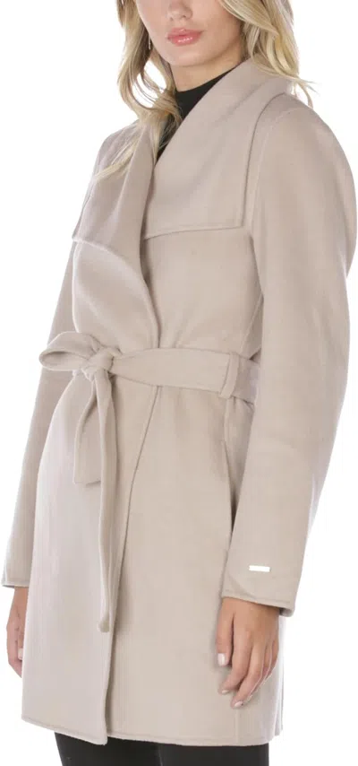 Tahari Women's Wool Wrap Coat With Tie Belt, Soft Almond, Large In Beige