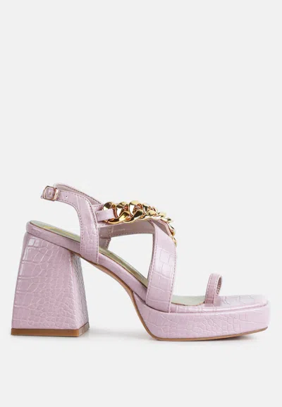 London Rag Frecklin Metal Chain Block Heel Sandals In Purple