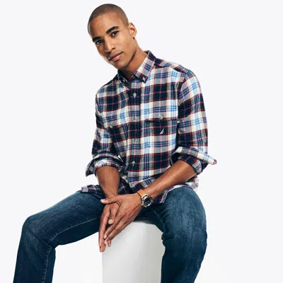 Nautica Mens Sustainably Crafted Flannel Plaid Shirt In Blue