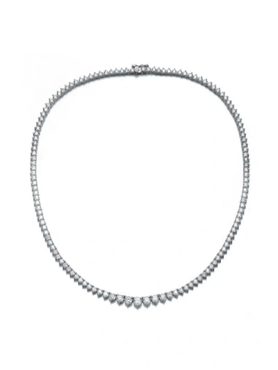 Rachel Glauber Diamond Cubic Zirconia Graduated Tennis Chain Necklace In Silver