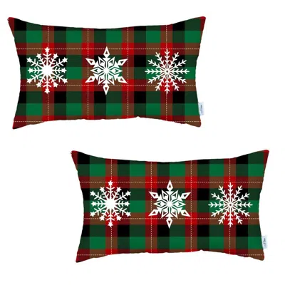 Homezia Set Of 2 Christmas Snowflake Trio Plaid Lumbar Pillow Covers