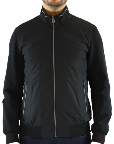 Luchiano Visconti Navy Knit Arms Bomber Jacket With Nanotech Body In Black