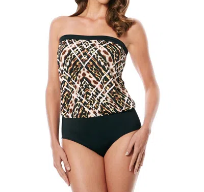 Jantzen Blouson One Piece Swimsuit In Animale In Beige