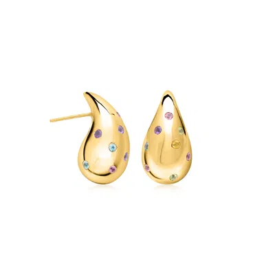 Ross-simons Multi-gemstone Teardrop Earrings In 18kt Gold Over Sterling In Gold