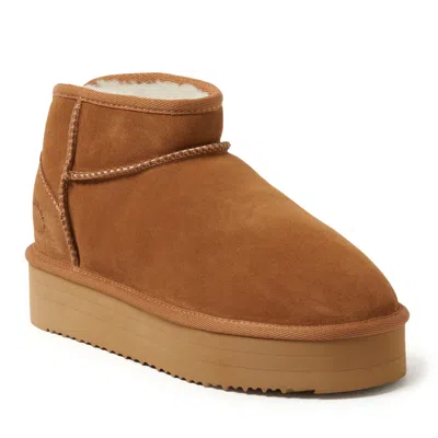 Shop Dearfoams Fireside By  Women's Kingston Genuine Shearling Platform Bootie In Brown