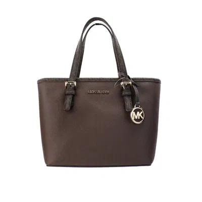 Michael Kors Jet Set Mocha Leather Xs Carryall Top Zip Tote Bag Purse In Brown