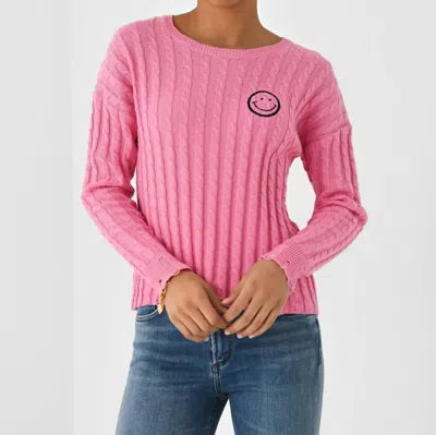J. Society Cable Varsity Smiley Crew Sweater In Malibu/navy In Pink