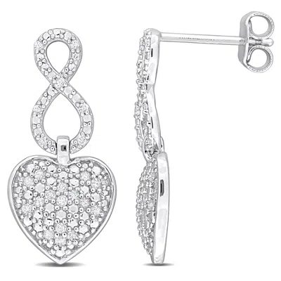 Mimi & Max 1/4ct Tdw Diamond Heart Infinity Earrings In Sterling Silver In Silver