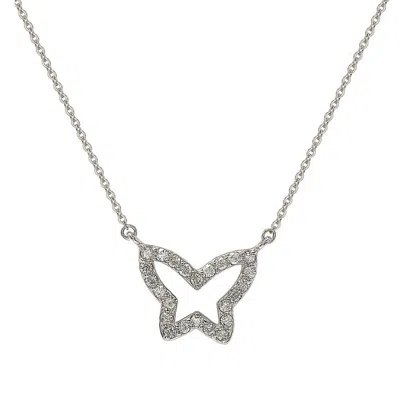 Suzy Levian 14k White Gold 0.30cttw Diamond Butterfly Necklace In Silver