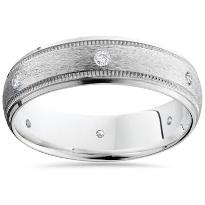 Pompeii3 Mens 14k White Gold Diamond Wedding Brushed Band Ring In Silver