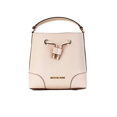 Michael Kors Mercer Small Powder Blush Pebble Leather Bucket Crossbody Bag Purse In White