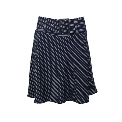 Opening Ceremony Navy Belted Striped Flare Mini Skirt In Black