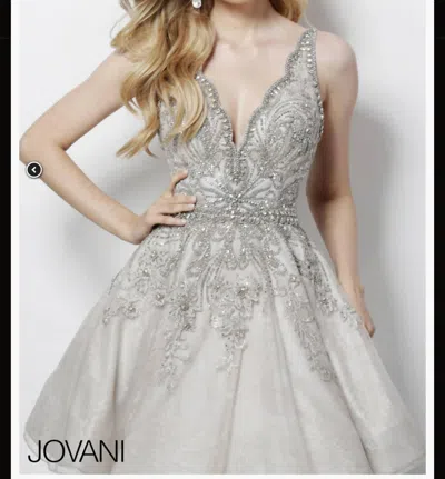 Jovani Fitted And Flare In Taupe In Grey