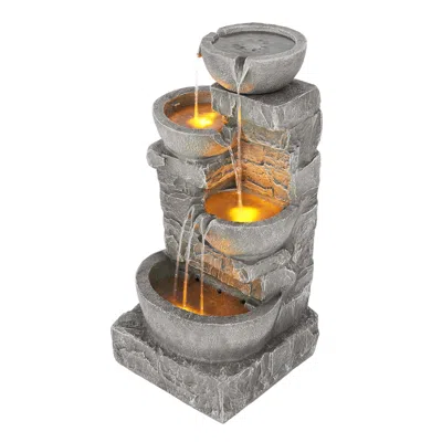 Teamson Home Stacked Stone Tiered Bowl Fountain With Led Light, Gray