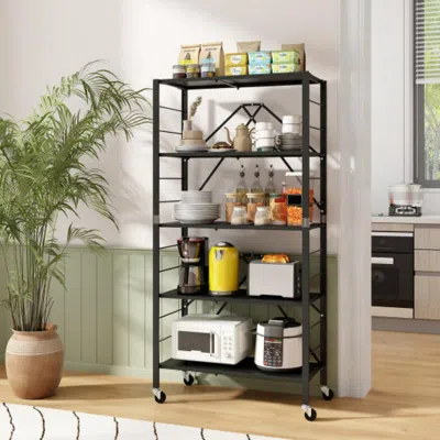 Hivvago 5-tier Foldable Storage Shelf With Wheels-black