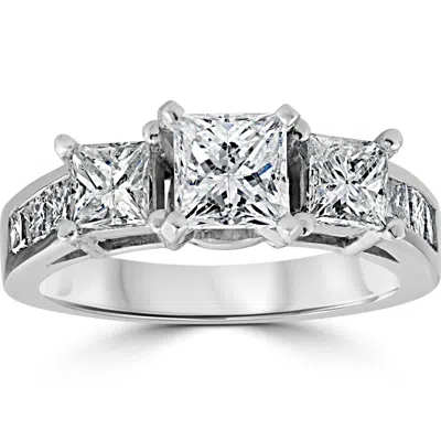 Pompeii3 2ct Princess Cut Engagement Enhanced Diamond Ring 14k White Gold In Silver