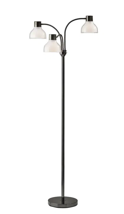 Homezia 69" Black Three Light Tree Floor Lamp With White Bowl Shade