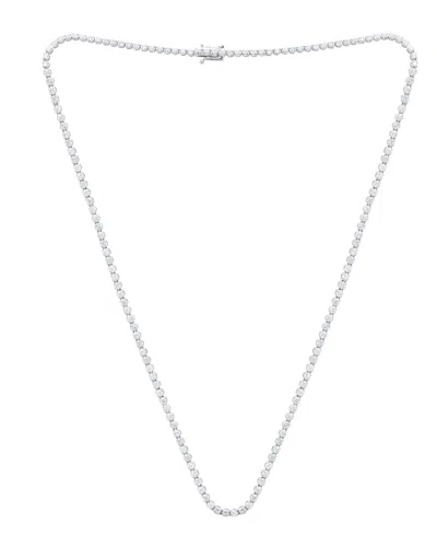 Diana M. 14kt White Gold Diamond Classic Straight Tennis Necklace Fetaures 4.07cts Carats Of Diamonds, 4 Pron In Silver