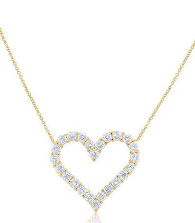 Diana M. 18kt Yellow Gold Open Heart Pendant Featuring 3.55 Cts Of Round Diamonds, 24 Stones In Silver