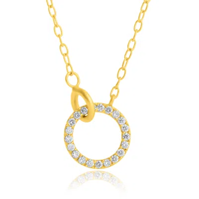 Maxcolor 14k Yellow Gold Loop 1mm Round Diamond Interlocking Necklace In Silver