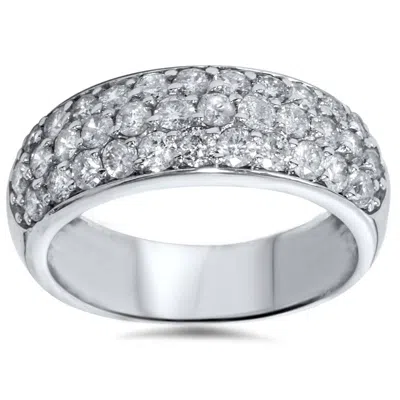 Pompeii3 1 1/2ct Pave Diamond Wedding Anniversary 10k White Gold Womens Wide Band In Silver