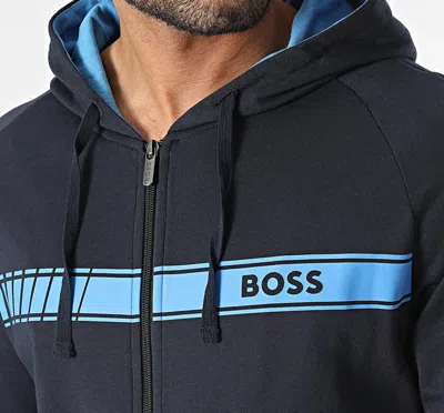Hugo Boss Men's Authentic Zip Up Hooded Sweatshirt, Dark Navy Blue In Black